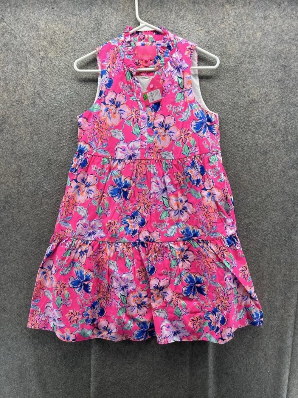 Lilly Pulitzer Dress Girls XS Pink Floral Ruffle Tiered Sundress Lined Summer